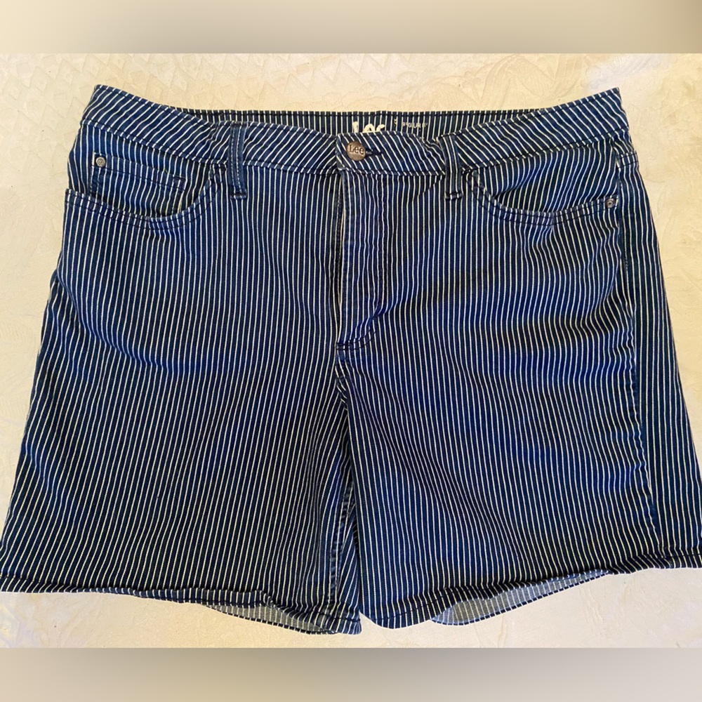 Lee Denim Shorts, Navy/White Striped, 16